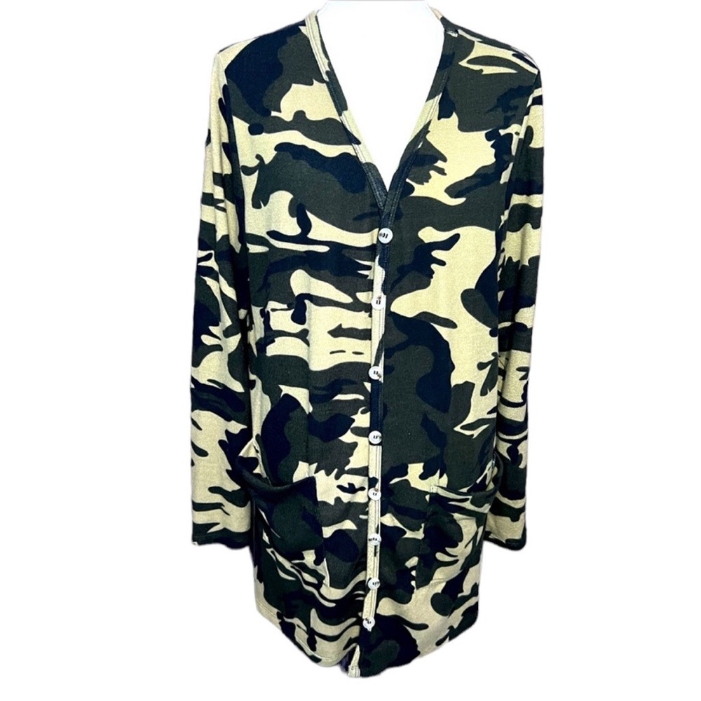 Camo Pocketed Button Cardigan